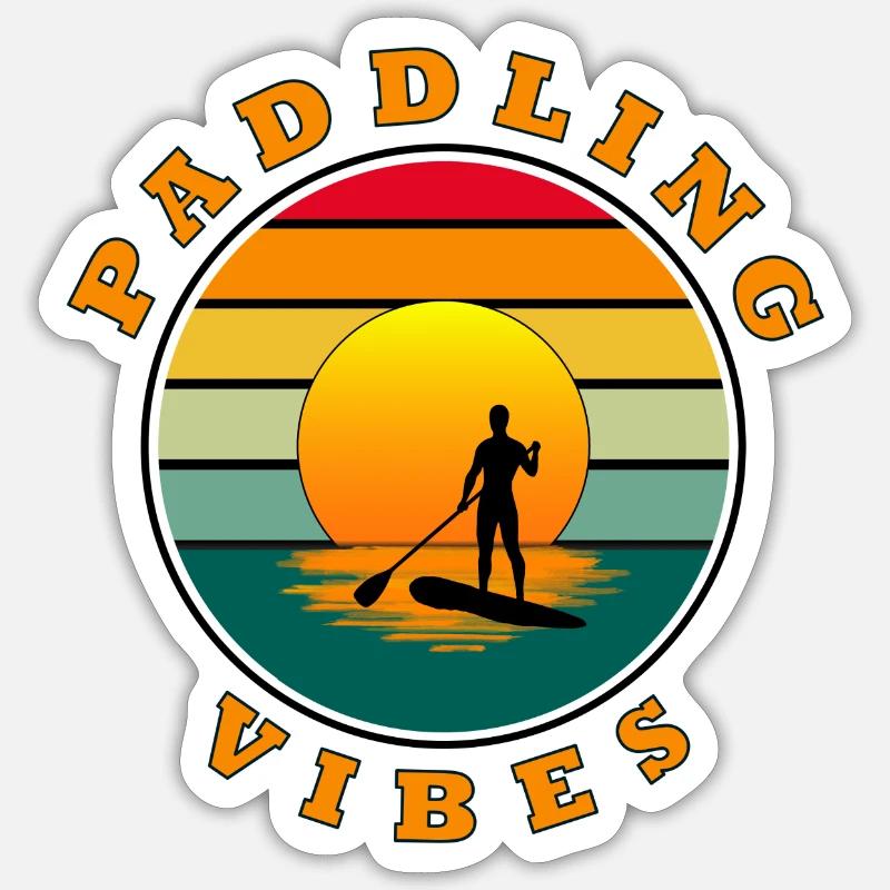 Paddling Vibes – Sun retro - Paddle Boarder - Sticker size S (10 x 10 cm) - white matte