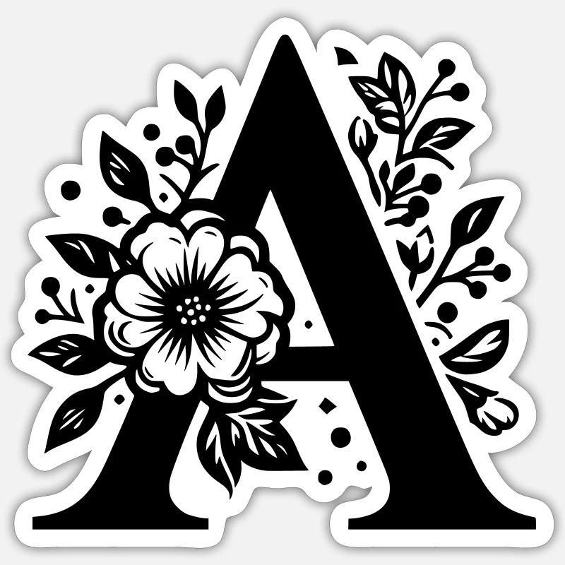 Lettera A Floreale - Sticker formato S (10 x 10 cm) - bianco opaco
