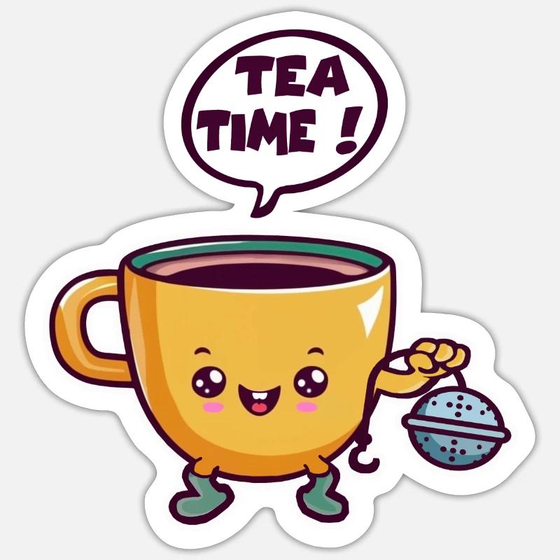 Tea Time Cute Drawing Chibi Mug Mug Sticker size S (10 x 10 cm)