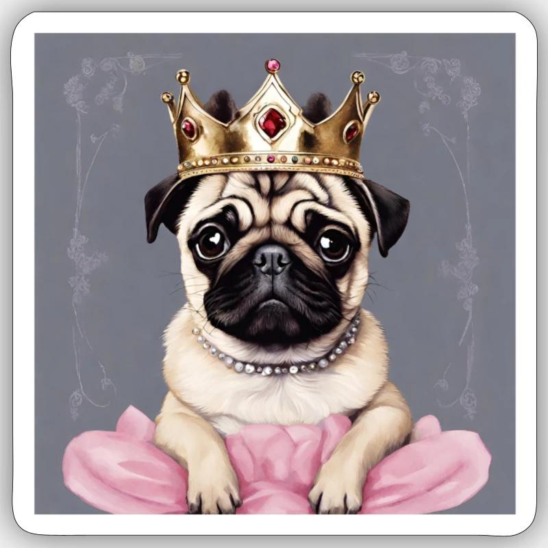 Mops mit Krone Sticker Größe S (10 x 10 cm)