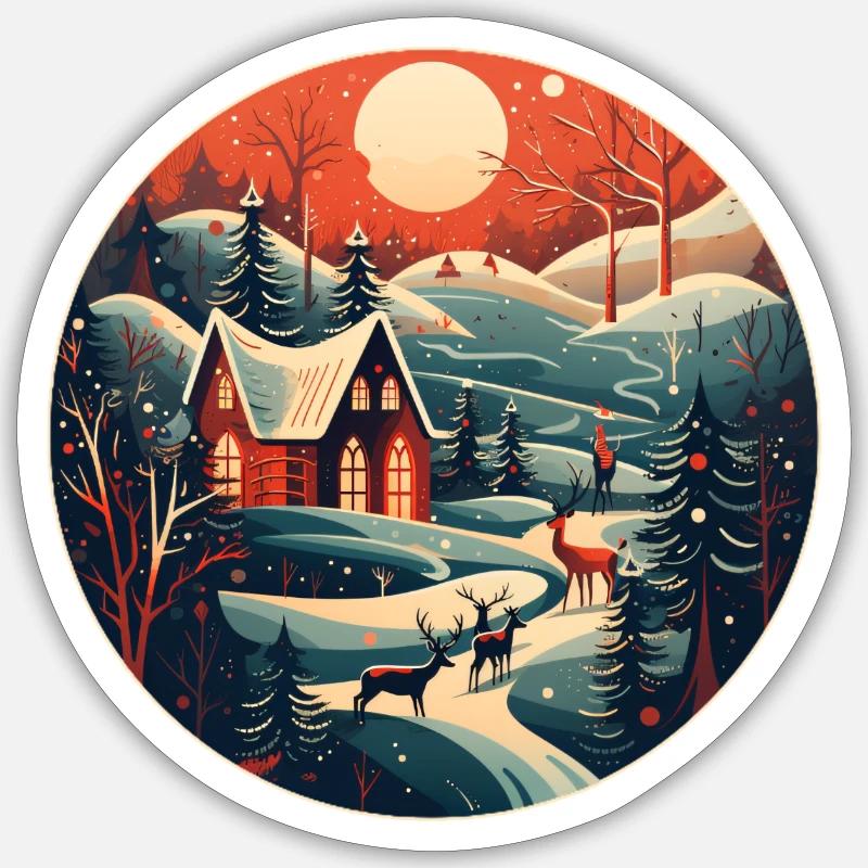 Noël Hiver Paysage - Sticker taille S (10 x 10 cm) - blanc mat