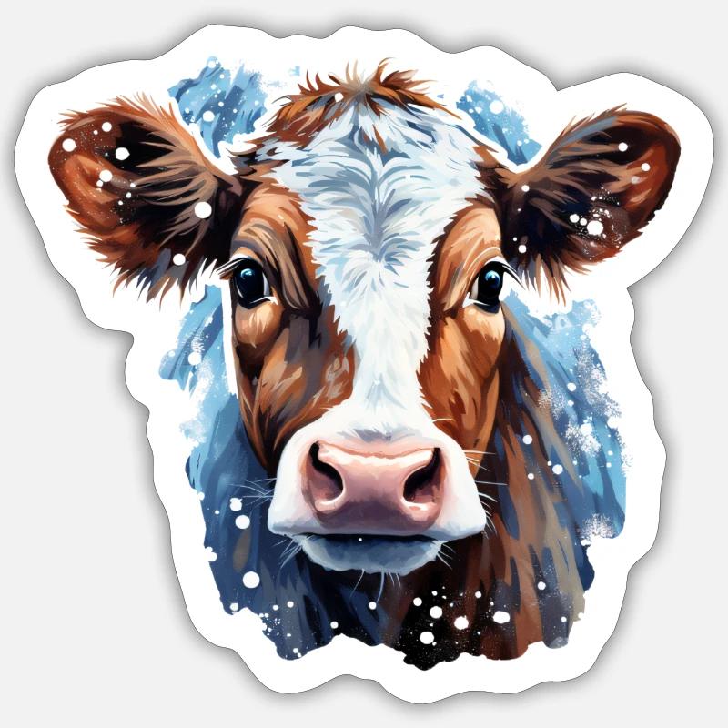 Rind im Schnee Sticker Größe S (10 x 10 cm)