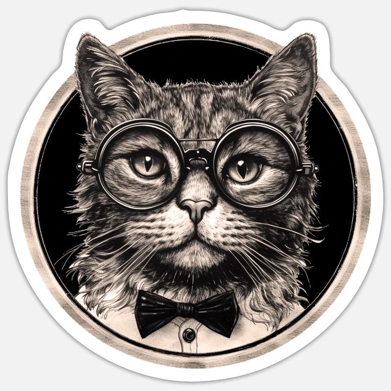 Chat steampunk - Sticker taille S (10 x 10 cm) - blanc mat