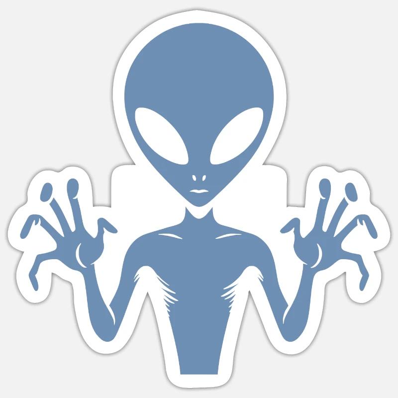 Alien-Außerirdischer-Körper-Silhouette mit Händen - Sticker Größe S (10 x 10 cm) - Mattweiß
