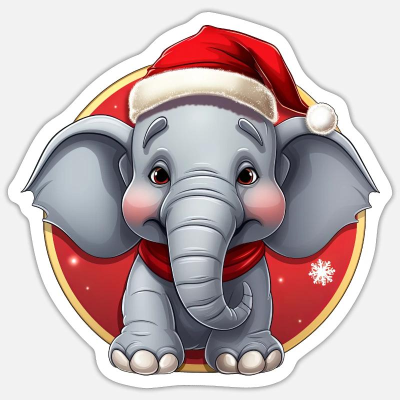 Noël éléphant - Sticker taille S (10 x 10 cm) - blanc mat