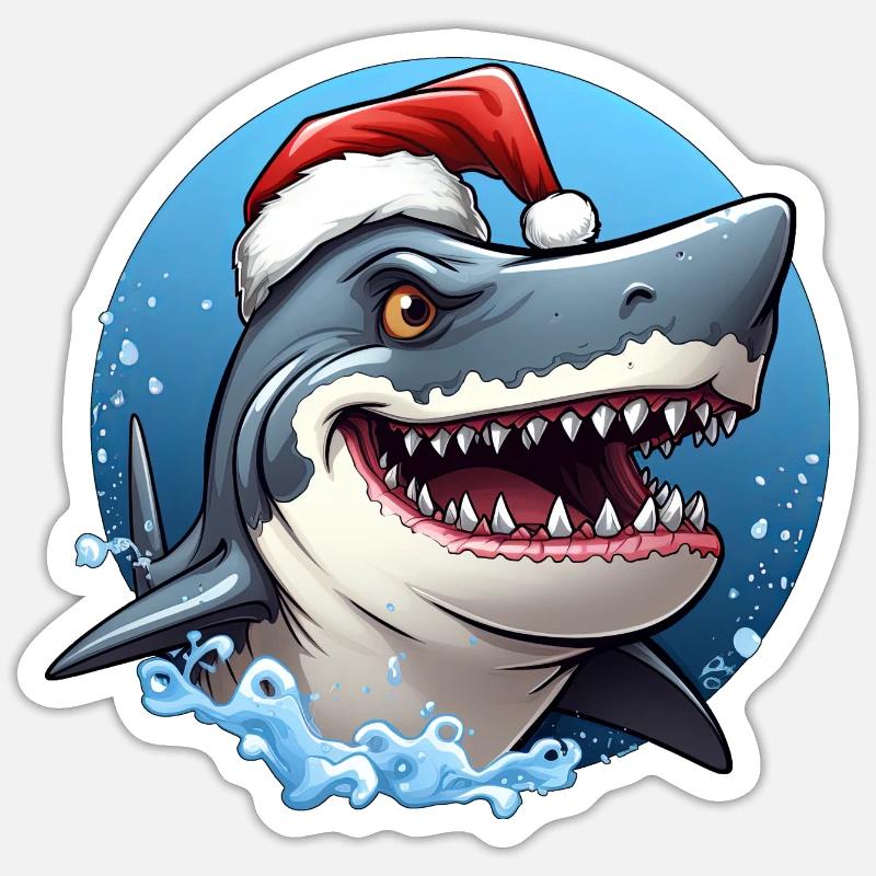 Shark Christmas - Sticker size S (10 x 10 cm) - white matte