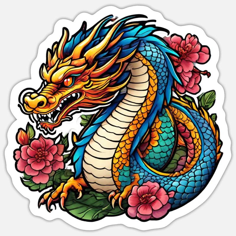 dragon asiatique - japon - chinois - Sticker taille S (10 x 10 cm) - blanc mat