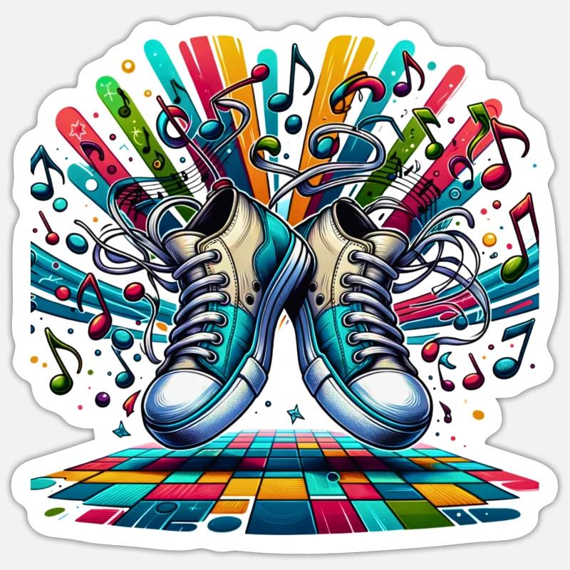 Rhythm Steps: Playful Dancing Sneakers - Sticker size S (10 x 10 cm) - white matte