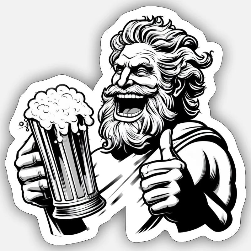 Zeus mit Bier Sticker Größe S (10 x 10 cm)