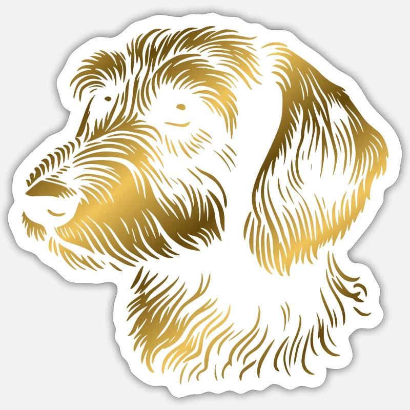 Teckel à poil dur teckel à poil dur dessin tête or Sticker taille S (10 x 10 cm)