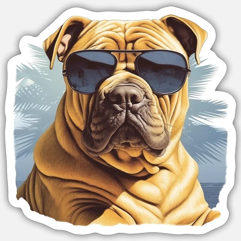 Shar Pei chinois - Sticker taille S (10 x 10 cm) - blanc mat