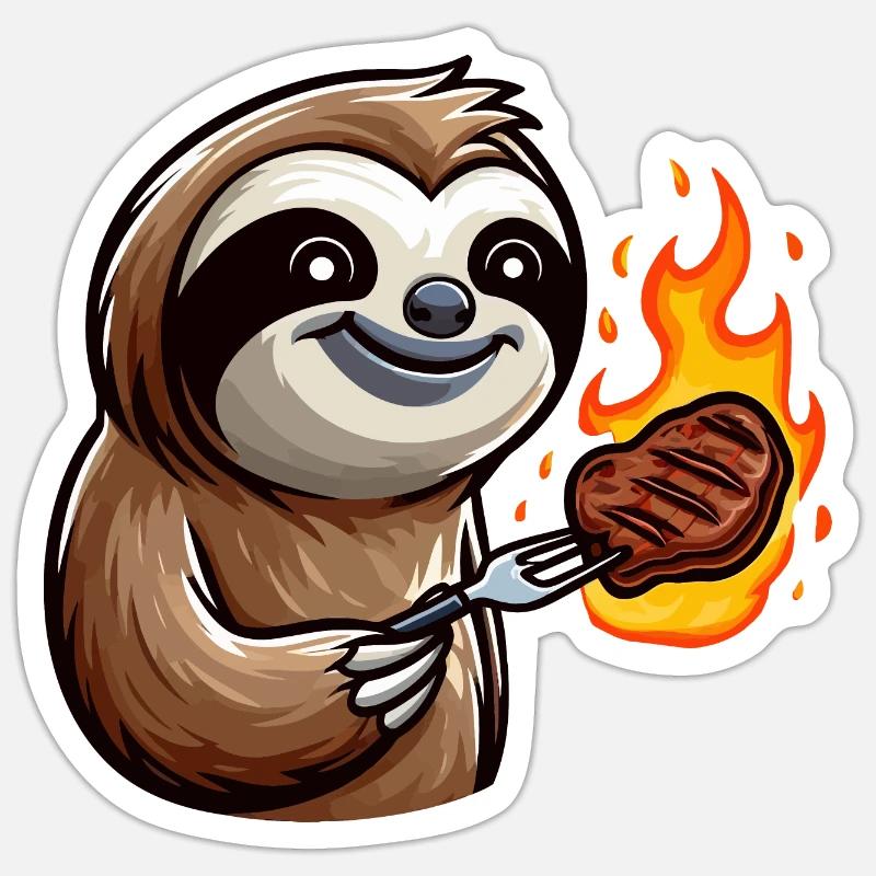 Sloth grilling steak - Sticker size S (10 x 10 cm) - white matte