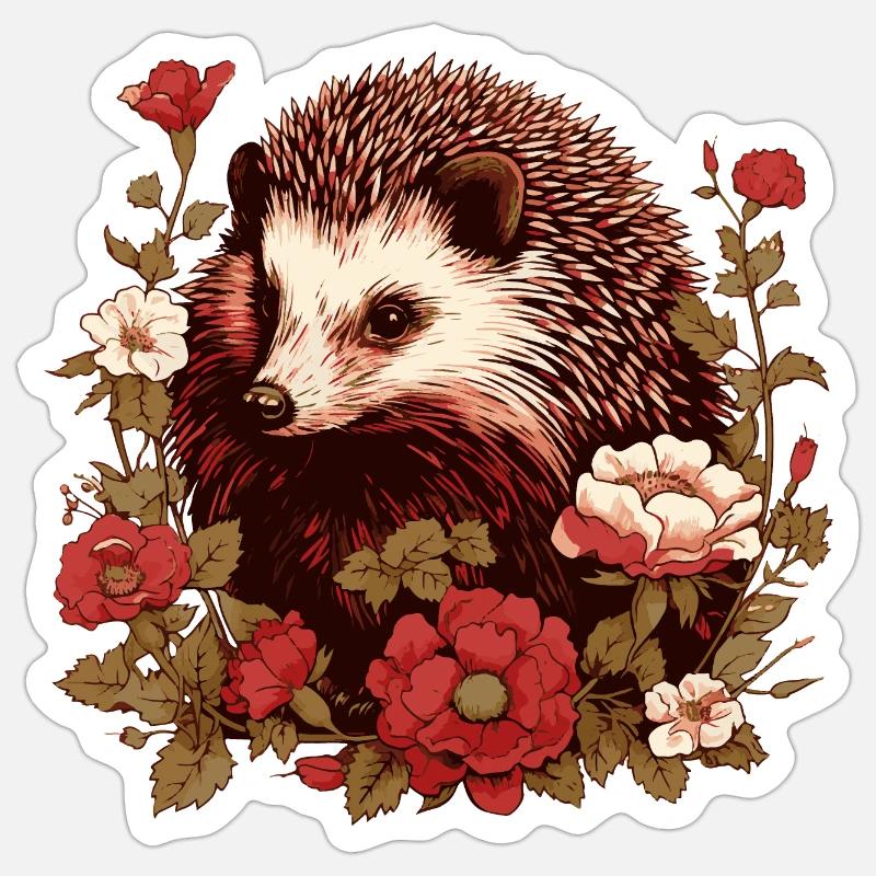 Igel im Blumenmeer Sticker Größe S (10 x 10 cm)
