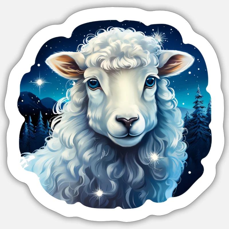 Winternachtsschaf - Sticker Größe S (10 x 10 cm) - Mattweiß