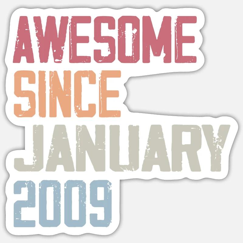 Geburtstag Januar 2009 Retro 2009 Januar - Sticker Größe S (10 x 10 cm) - Mattweiß