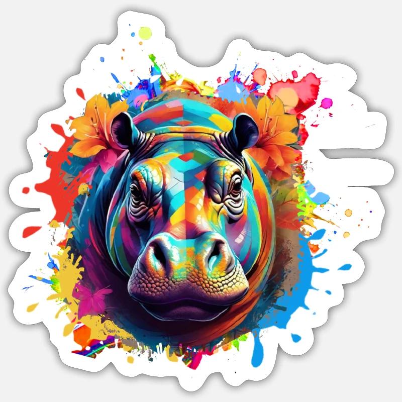 Nilpferd, Graffiti, Malerei,bunt Sticker Größe S (10 x 10 cm)