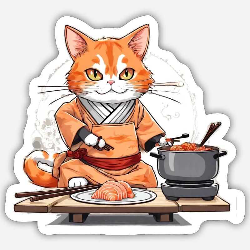 chat sushi 2 Sticker taille S (10 x 10 cm)