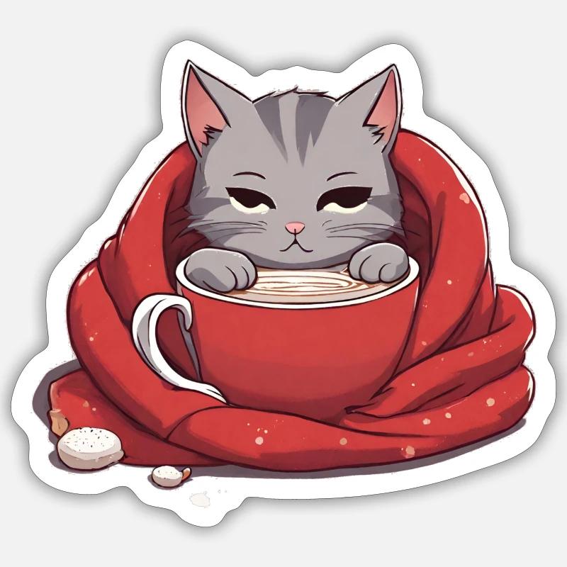Chat adorable - Sticker taille S (10 x 10 cm) - blanc mat