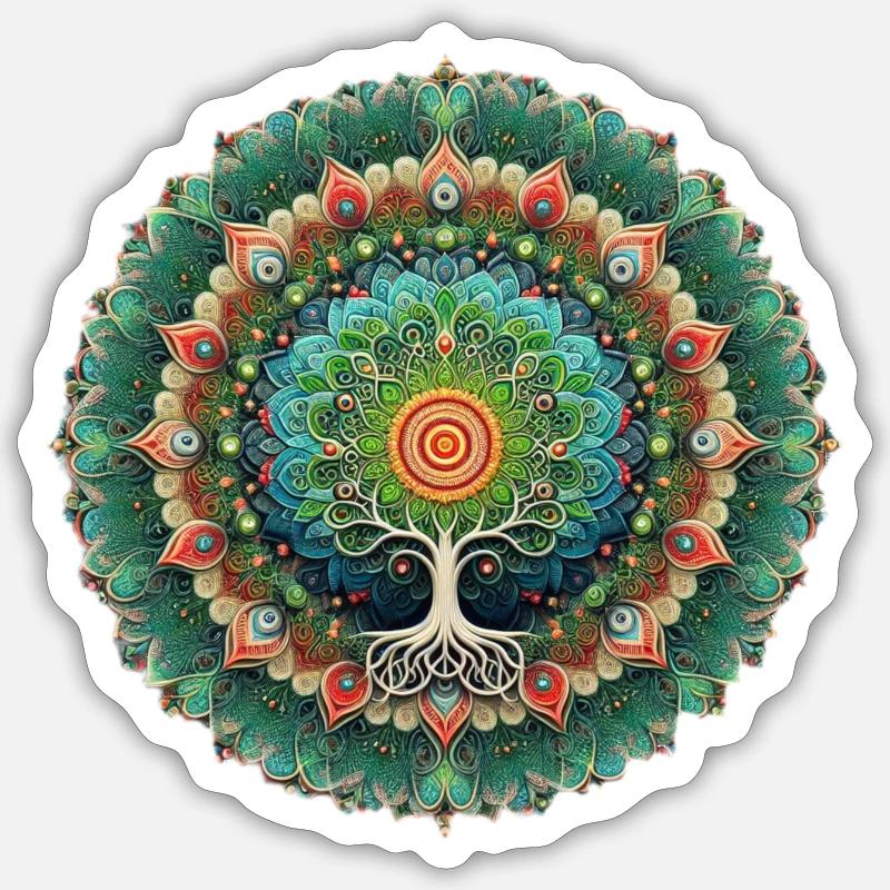 Mandala Baum des Lebens Bunt - Sticker Größe S (10 x 10 cm) - Mattweiß