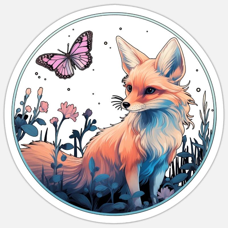 Fox with butterfly - Sticker size S (10 x 10 cm) - white matte
