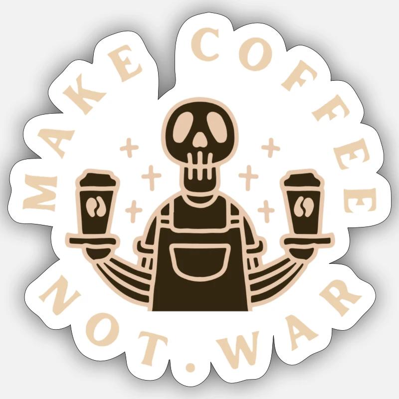 Make Coffee Not War Café - Sticker taille S (10 x 10 cm) - blanc mat