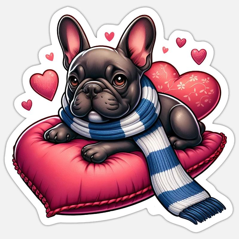 Amour bouledogue français - Sticker taille S (10 x 10 cm) - blanc mat