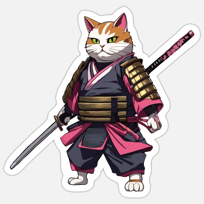 Samurai Katze & Kirschblüten #3 Sticker Größe S (10 x 10 cm)