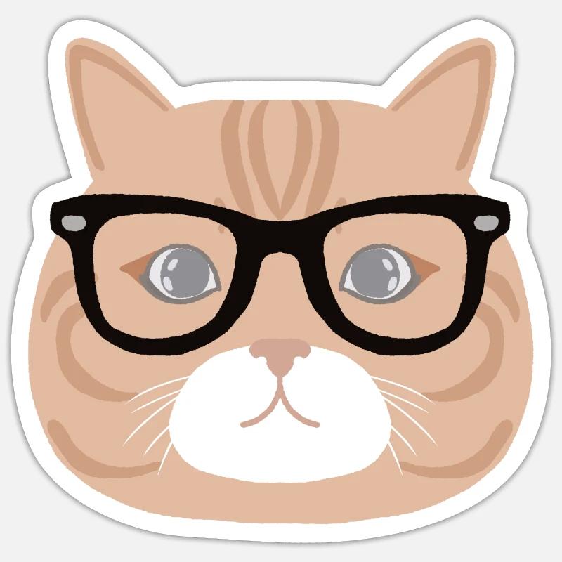 Cat with glasses - Sticker size S (10 x 10 cm) - white matte