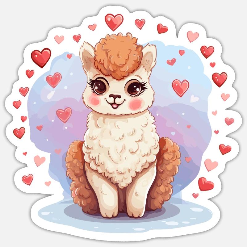 Alpaga avec coeurs - Sticker taille S (10 x 10 cm) - blanc mat