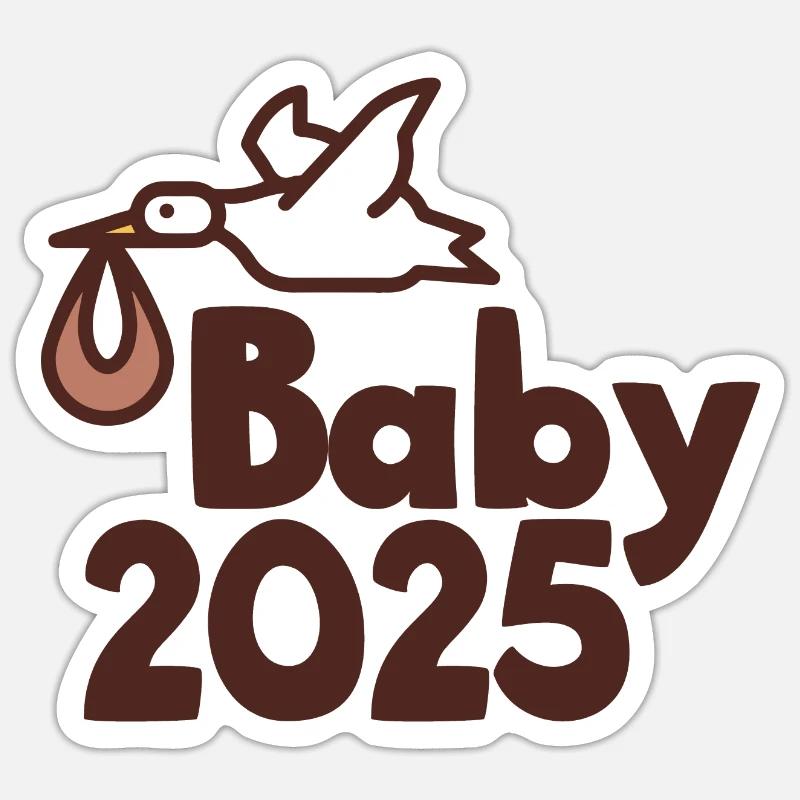 Bébé cigogne 2025 - Sticker taille S (10 x 10 cm) - blanc mat