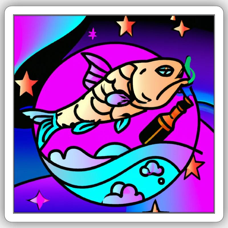 Drunk vaperwave/retrowave fish. Sticker size S (10 x 10 cm)