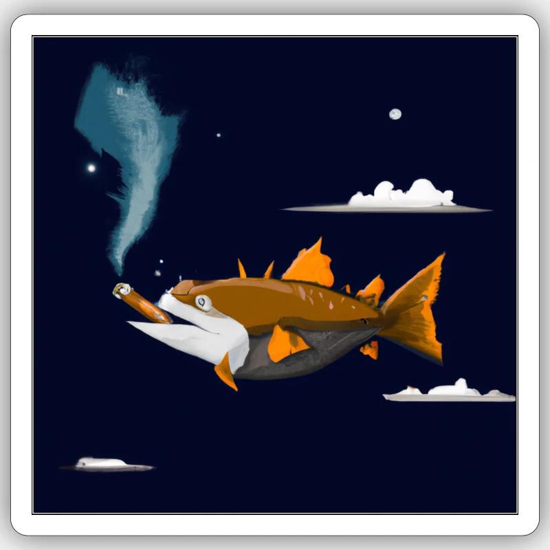 Fischen Sie mit einer Zigarre in der Luft. Sticker Größe S (10 x 10 cm)