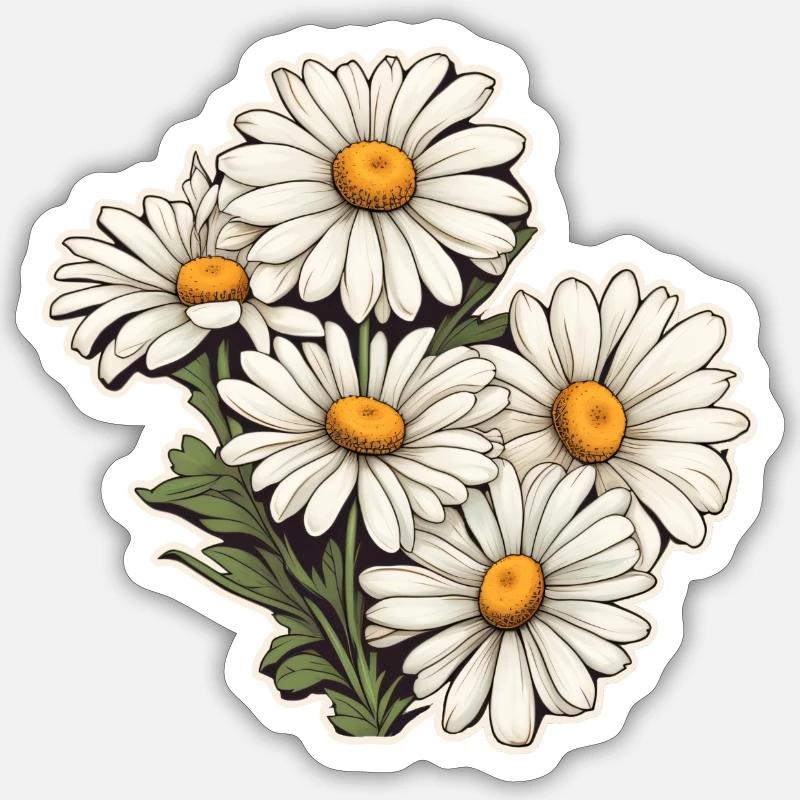 Gänseblümchen 5 Blüten - Sticker Größe S (10 x 10 cm) - Mattweiß