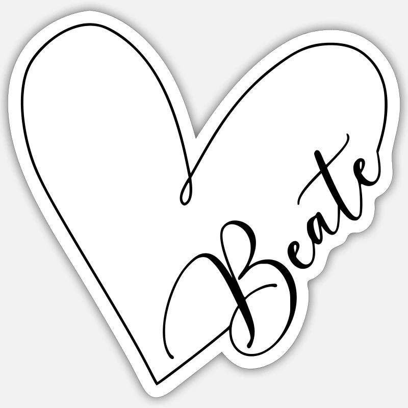 Beate Name Heart Line - Sticker taille S (10 x 10 cm) - blanc mat