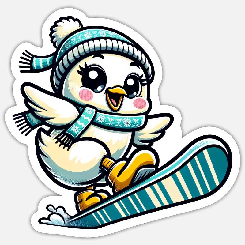 Chicken Chick Snowboard Winter - Sticker size S (10 x 10 cm) - white matte