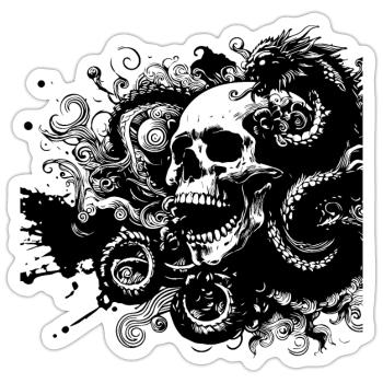 Gothic Kraken Totenkopf - Sticker Größe S (10 x 10 cm) - Mattweiß - Vorne