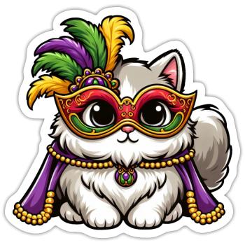 Mardi Gras Perserkatze Maskierte Katzenverkleidung - Sticker Größe S (10 x 10 cm) - Mattweiß - Vorne