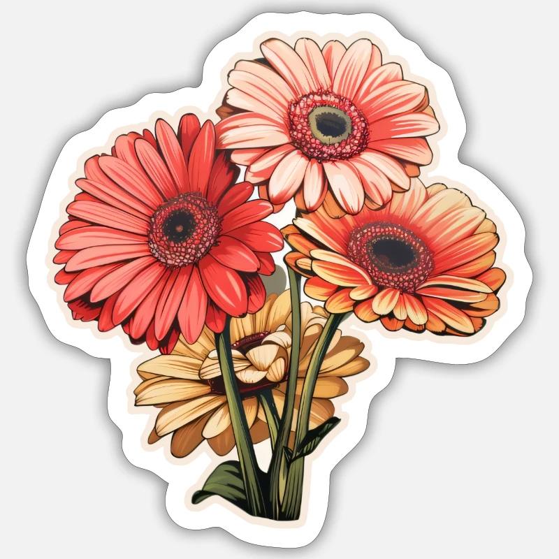 Gerbera Daisies 3 Flowers - Sticker size S (10 x 10 cm) - white matte