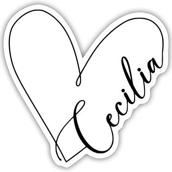 Cecilia Name Herzlinie - Sticker Größe S (10 x 10 cm) - Mattweiß - Vorne