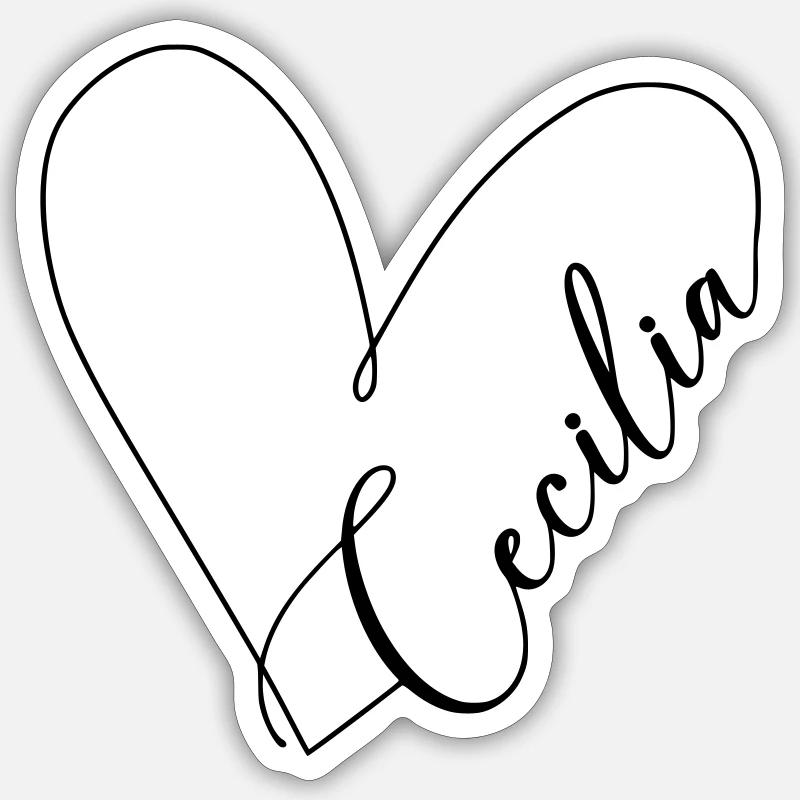Cecilia Name Heart Line - Sticker size S (10 x 10 cm) - white matte