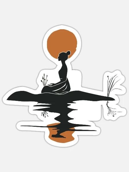 T Shirt Design Yoga at the lake - Sticker Größe S (10 x 10 cm) - Mattweiß