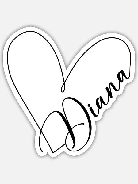 Diana Name Herzlinie - Sticker Größe S (10 x 10 cm) - Mattweiß