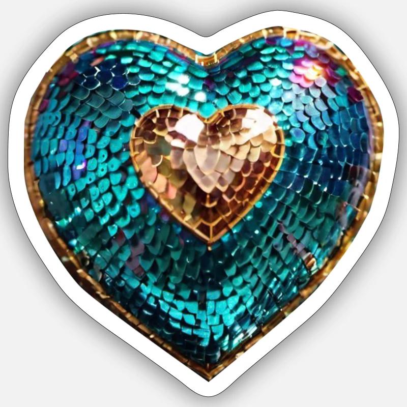 heart,sequins,shiny,gold - Sticker size S (10 x 10 cm) - white matte