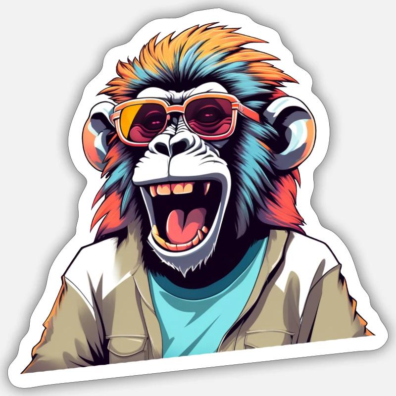Retro Lachender Affe - Sticker Größe S (10 x 10 cm) - Mattweiß