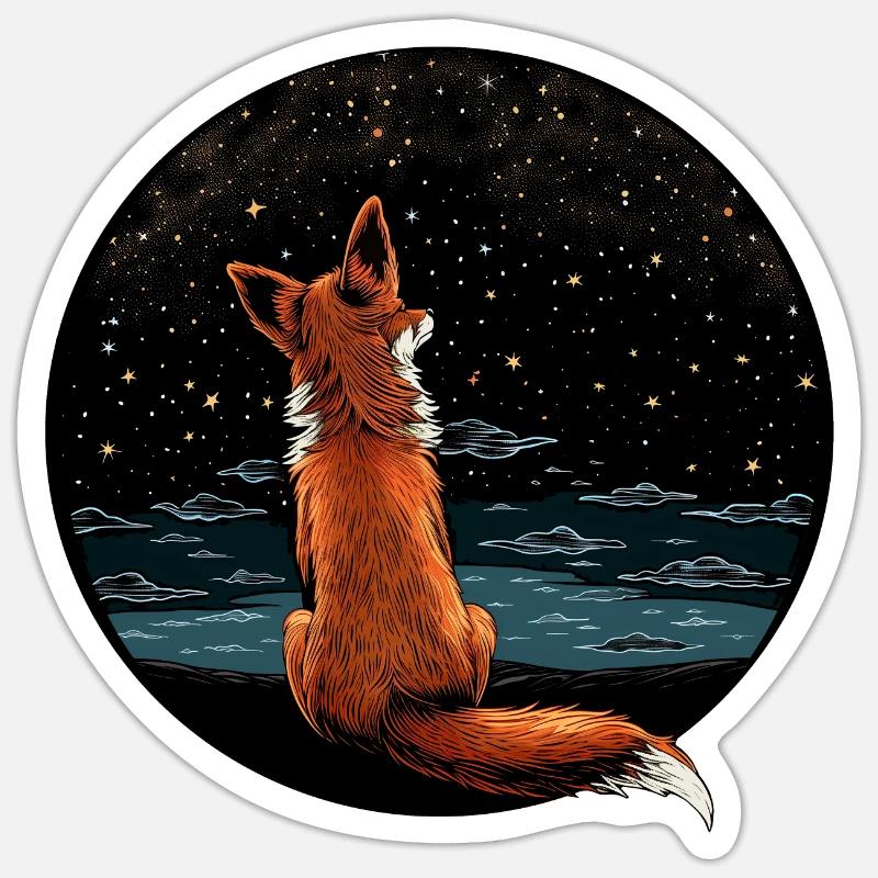 Fox with starry sky - Sticker size S (10 x 10 cm) - white matte