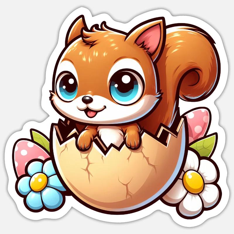 Süßes Eichhörnchen mit Osterei Comic Design Sticker Größe S (10 x 10 cm)