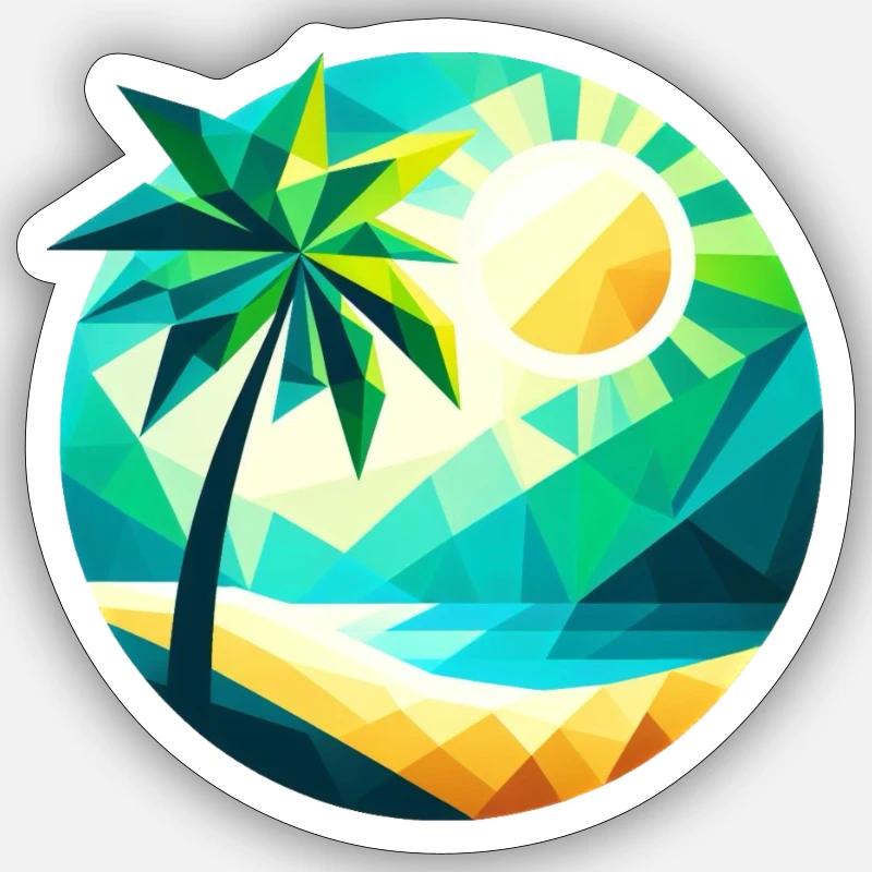 Palme in einer Bucht im Polygon-Stil - Sticker Größe S (10 x 10 cm) - Mattweiß