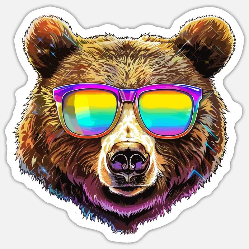 Cooler Bär mit Sonnenbrille Hipster Tier - Sticker Größe S (10 x 10 cm) - Mattweiß