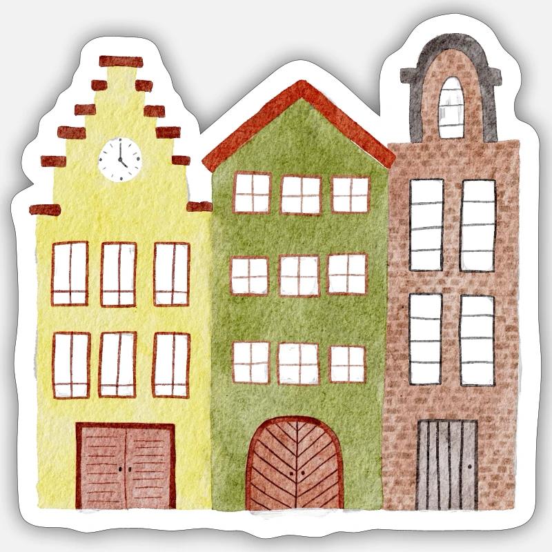 Häuser - Sticker Größe S (10 x 10 cm) - Mattweiß