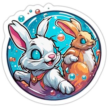 Tier in Seifenblase / kindlich / niedlich / Hase - Sticker Größe S (10 x 10 cm) - Mattweiß - Vorne